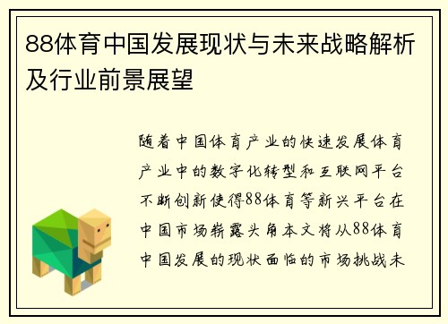 88体育中国发展现状与未来战略解析及行业前景展望
